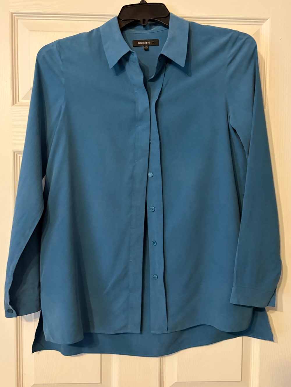 Lafayette 148  Teal long-sleeve button-down silk shirt